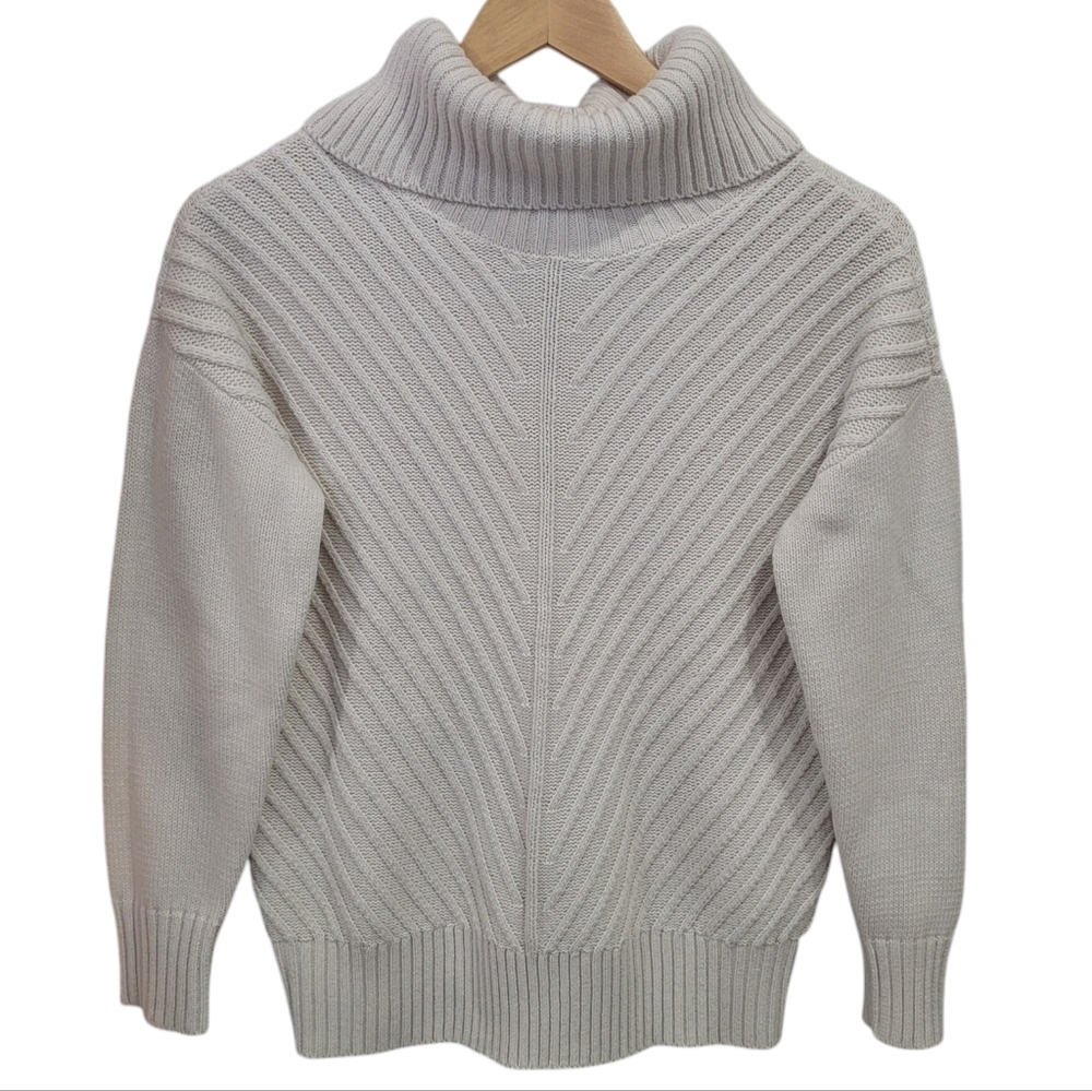Eclipse Mitered Turtleneck Sweater Knit Neutral Cream White Pullover Wom… - Picture 3 of 16